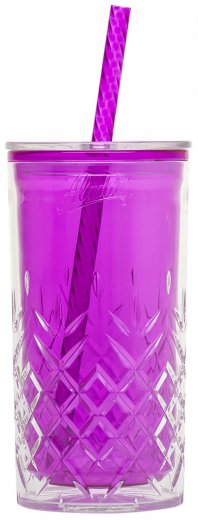 Plastový pohár so slamkou - fialový