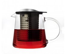 Sklenená kanvica na čaj Finum Tea Control™ 0.4 l - čierna/nerezová, s podložkou
