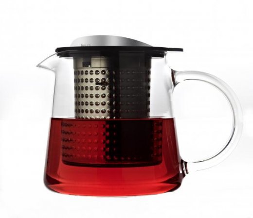 Sklenená kanvica na čaj Finum Tea Control™ 0.4 l - čierna/nerezová, s podložkou