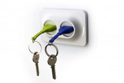 Nástenný držiak na kľúče Qualy Double Unplug - zelená/modrá