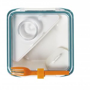 Lunch box BLACK-BLUM Apetit, biely/modrý, oranžová vidlička