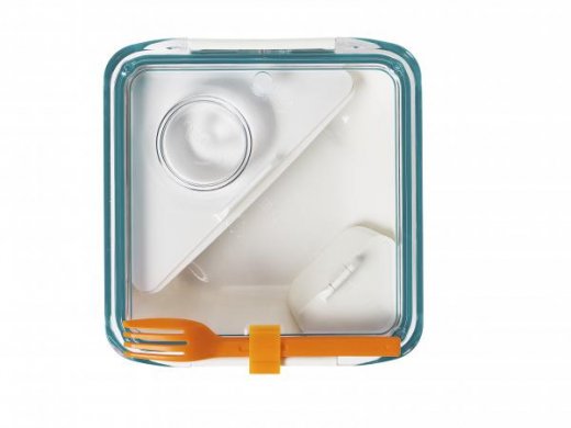 Lunch box BLACK-BLUM Apetit, biely/modrý, oranžová vidlička