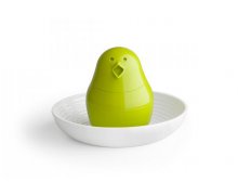 Solnička a korenička s miskou na vajíčko QUALY Jib-Jib Shaker - biela-zelená