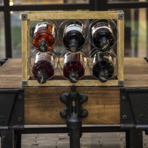 Stojan na víno  v industriálnom štýle (kov, drevo) KITCHEN CRAFT