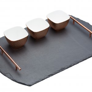 Elegantný servírovací set - bridlicová podložka (55x36cm) s madlami a miskami KITCHEN CRAFT Artesa