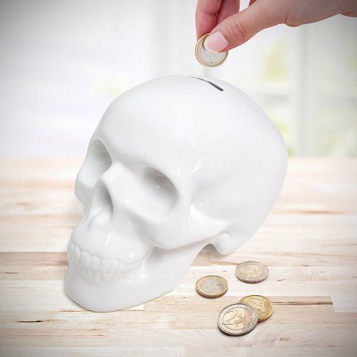 Porcelánová pokladnička BALVI Skully, biela
