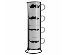 "Fúzaté" hrnčeky na kapučíno v stojane INVOTIS Mustache