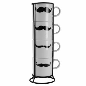 "Fúzaté" hrnčeky na kapučíno v stojane INVOTIS Mustache