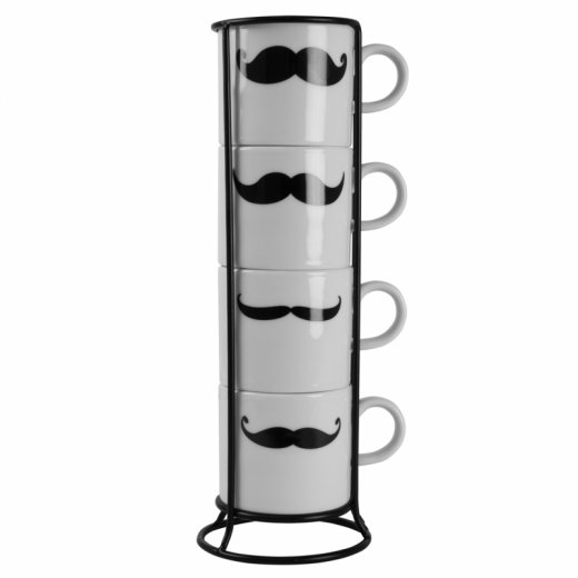 "Fúzaté" hrnčeky na kapučíno v stojane INVOTIS Mustache