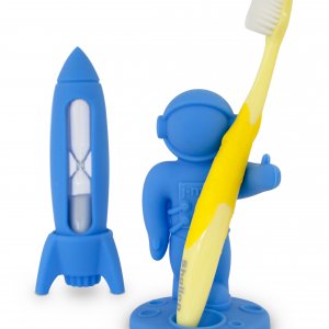 Detská zubná sada (presýpacia minútka, stojan na zubnú kefku) J-ME Rocket&Apollo, modrá