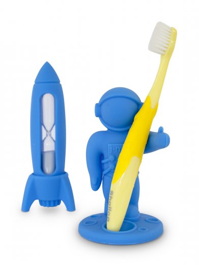Detská zubná sada (presýpacia minútka, stojan na zubnú kefku) J-ME Rocket&Apollo, modrá
