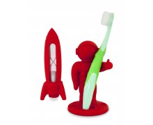 Detská zubná sada (presýpacia minútka, stojan na zubnú kefku) J-ME Rocket&Apollo, červená