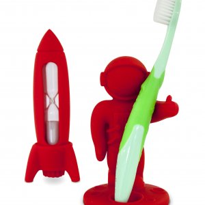 Detská zubná sada (presýpacia minútka, stojan na zubnú kefku) J-ME Rocket&Apollo, červená