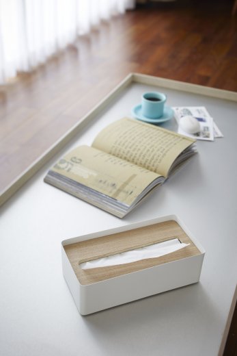 Zásobník na papierové obrúsky (kov, drevo) YAMAZAKI Rin Box, biely