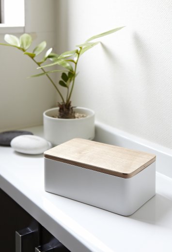 Zásobník na vlhčené obrúsky YAMAZAKI RinWet Box, biely/drevo