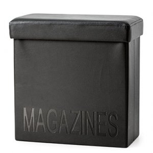 Box na noviny/taburetka  BALVI Relax, (koža) čierna