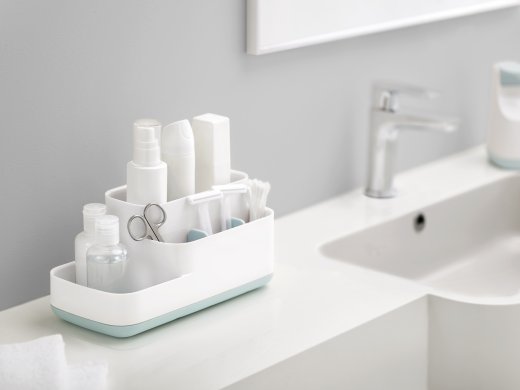 Kúpeľňový stojan na zubné kefky, hygienické potreby, kozmetiku JOSEPH JOSEPH EasyStore™ modrá