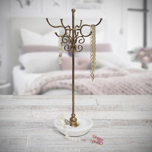 Ozdobný stojan na šperky BALVI Dangler (kov, porcelán)