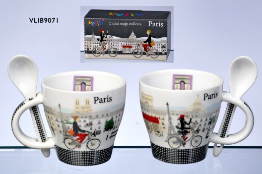 Sada hrnčekov na espresso s lyžičkami Foxtrot Cyklisti Paríž (2 ks.)