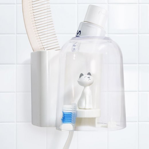 Nástenný držiak na kefky, zubnú pastu, toaletné potreby BALVI Kitty (biely)