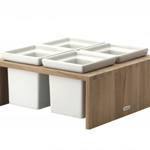 Luxusný multifunkčne využiteľný stojan s miskami SKAGERAK (teak/porcelán)