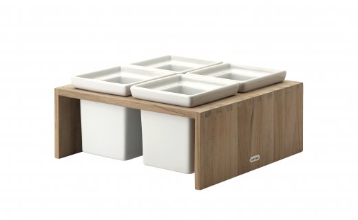 Luxusný multifunkčne využiteľný stojan s miskami SKAGERAK (teak/porcelán)