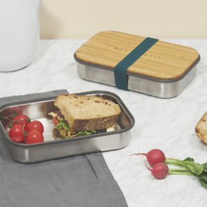 Sandwich Box BLACK-BLUM nerez/bambus, modrý (veko aj ako podnos/doska na krájanie)