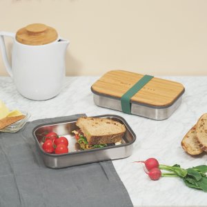 Sandwich Box BLACK-BLUM  nerez/bambus, zelený (veko aj ako servírovací podnos/doska na krájanie)