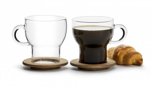 Sada šálok s dubovými podložkami SAGAFORM Nature, (250 ml.) 2 ks. (dub, sklo)