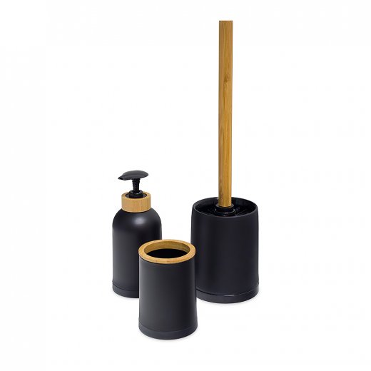 Elegantná kúpeľňová sada BALVI Zen 3, čierna (plast, bambus)
