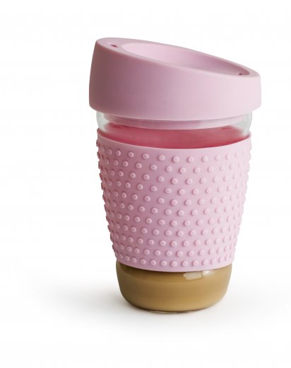 Hrnček na kávu/čaj SAGAFORM To Go, 300 ml., ružový (sklo, silikón)