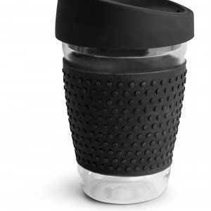 Hrnček na kávu/čaj SAGAFORM To Go, 300 ml., čierny (sklo, silikón)