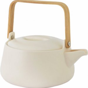 Porcelánová čajová kanvica s bambusovým madlom POINT VIRGULE, matná biela, 1 l.