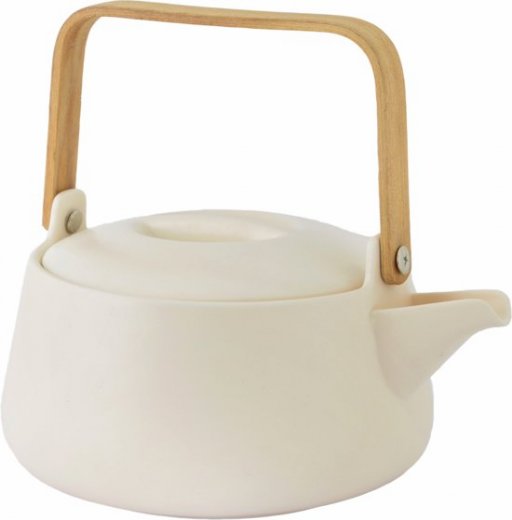Porcelánová čajová kanvica s bambusovým madlom POINT VIRGULE, matná biela, 1 l.