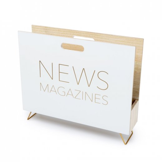 Stojan na noviny  BALVI News, biely, (drevo, kov)