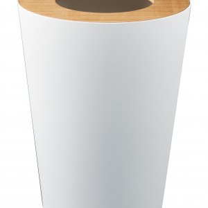Odpadkový kôš YAMAZAKI Rin Round, biely (kov, drevo)
