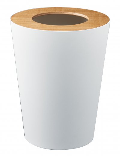 Odpadkový kôš YAMAZAKI Rin Round, biely (kov, drevo)