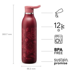 ALADDIN CityLoop Thermavac eCycle vákuová fľaša 600 ml Burgundy Magnolia červená s potlačou